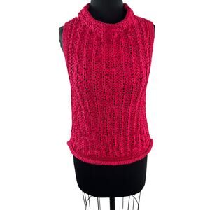 Anthropologie MOTH Loose Crochet Sleeveless Sweater Tape Yarn Ribbon Vest Sz L